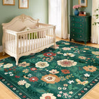 RELEANY Floral Washable 9x12 Area Rugs DarkGreen | Flower Carpet Print Boho - Image 8