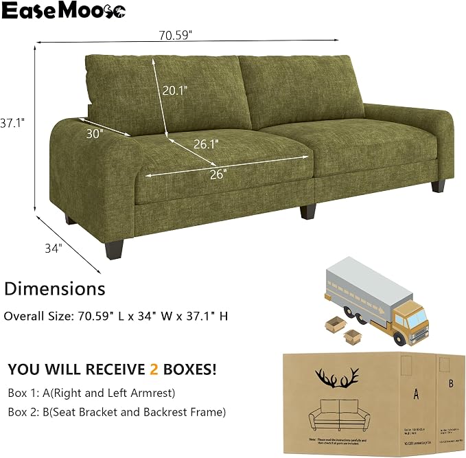 EASE MOOSE 70.6" Modern Deep Seat Loveseat Couch, Soft Chenille Sofa - Image 2