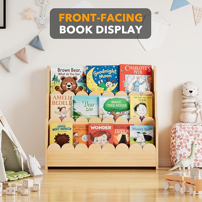 SpaceAid 3-Tier Scalloped Bookshelf, Montessori Bookcase - Image 5