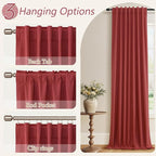 Red 100% Blackout Linen Curtains 102 Inch Length 2 Panels Set - Image 6