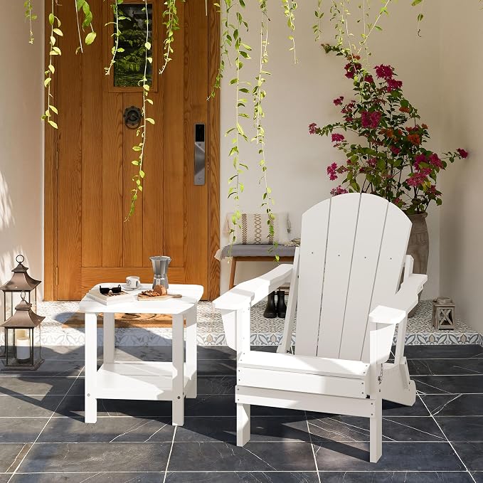 SERWALL Double Adirondack Side Table End Table- White - Image 2