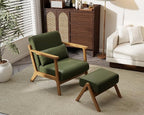 Accent Chair and Ottoman Set, Mid-Century Modern Faux Leather Upholstered - Image 3