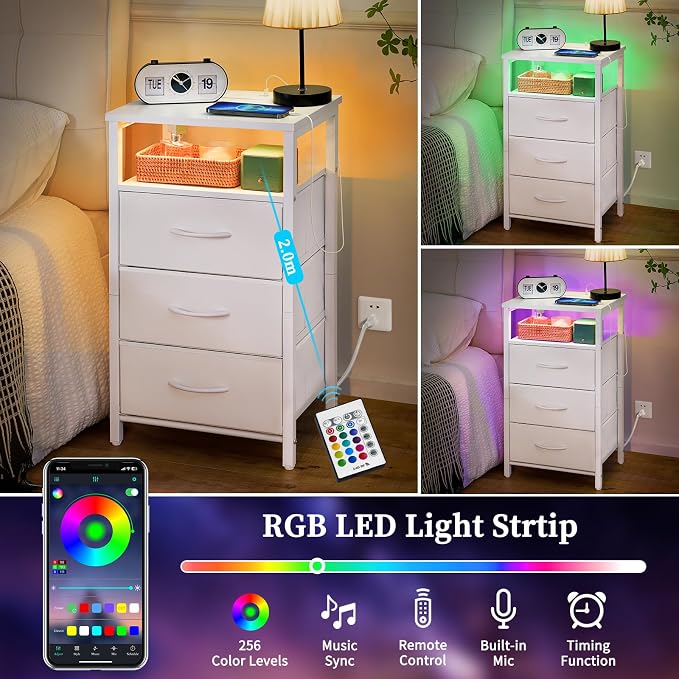 Yoobure Night Stand with Charging Station, 16 Colors LED Nightstand with USB - Image 4