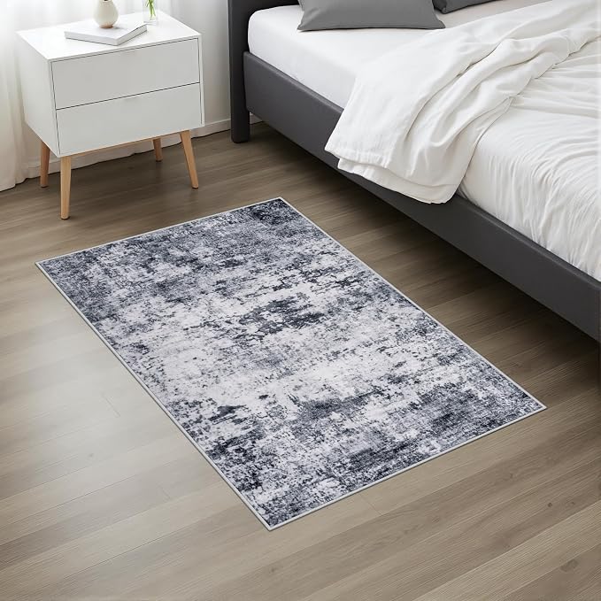 2x3 Washable Entryway Rug: Modern Abstract Indoor Soft Carpet Grey | - Image 4
