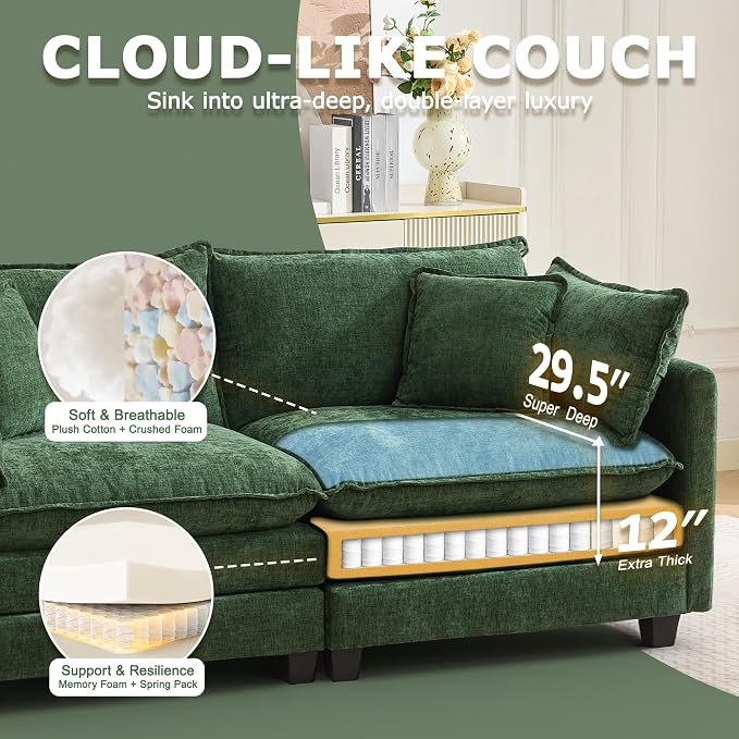78" Modular Sectional Sofa, Cloud Couch Loveseat Sofa, Deep Seat Washable - Image 3