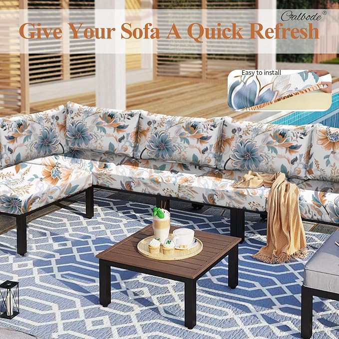 CALBODE 8Pcs High Elastic Digitally Printed Sofa Seat Cushion Cover, Soft & - Image 7