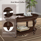 Oval Wood Coffee Table for Living Room, 2-Tier Solid Wood Coffee Table - Image 4