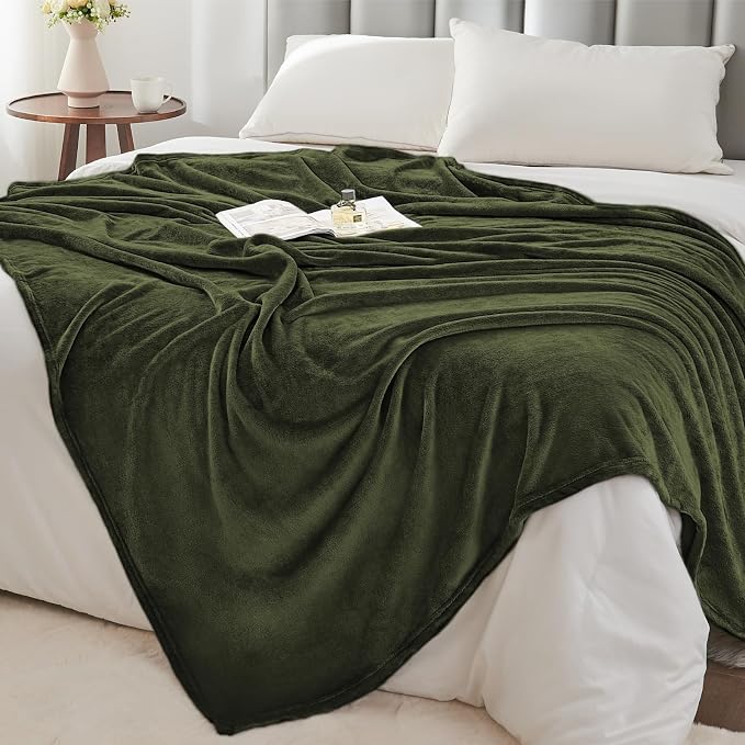 BEDELITE Fleece Blanket Soft Plush Twin Size Blanket Olive Green 60"x80" | - Image 7