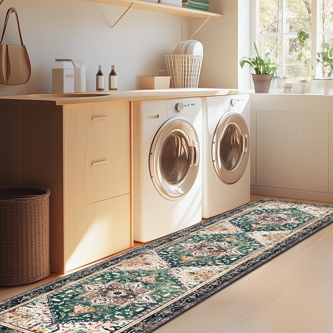 Yamaziot Washable Runner Rug, 2x8 Non-Slip Boho Vintage Hallway Kitchen Rug | - Image 8