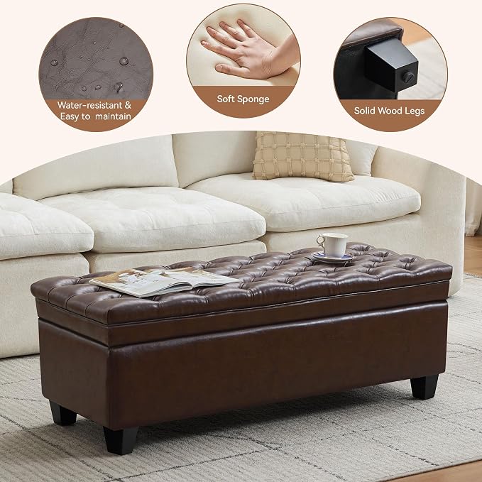 WUTUTUEE 50" Faux Leather Storage Ottoman Bench, End of Bed Upholstered - Image 4