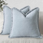 MIULEE Boho Linen Fringe Decorative Throw Pillow Covers Sky Blue 18x18 | Set of - Image 7