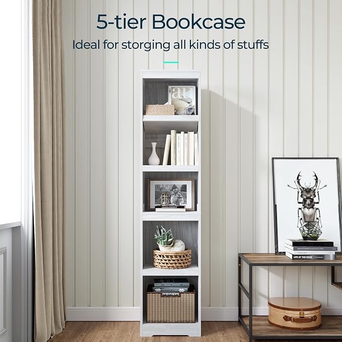 LINSY HOME 5-Shelf Bookcase, Narrow Bookshelves Floor Standing Display Storage - Image 4