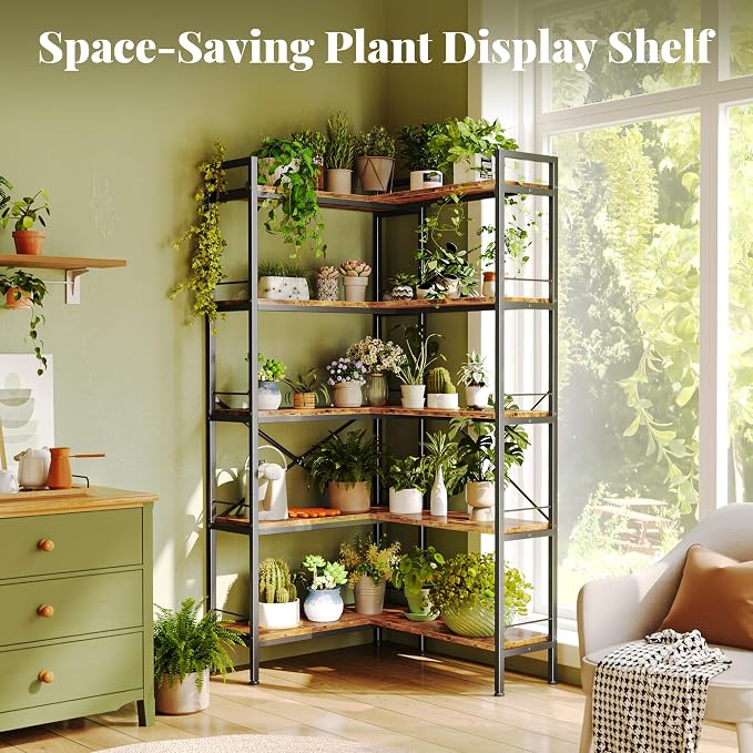 Huuger 5 Tier Bookshelf, L Shaped Corner Bookshelf - Image 3