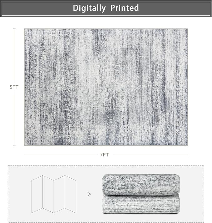 5x7 Washable Area Rugs for Living Room, Dining Room | Minimal, Ultra Soft Faux - Image 2