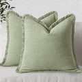 MIULEE Linen Fringe Decorative Euro Throw Pillow Covers Sage Green 26x26 | Set by MIULEE