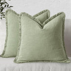 MIULEE Linen Fringe Decorative Euro Throw Pillow Covers Sage Green 24x24 | Set by MIULEE