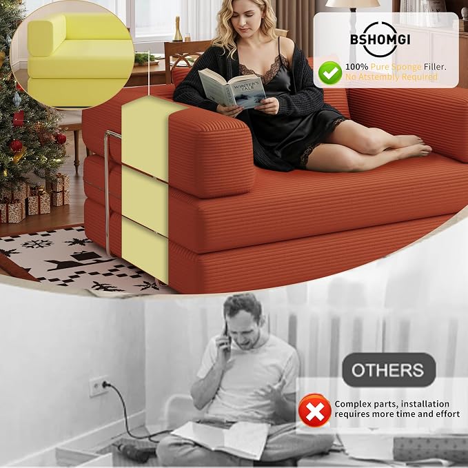 BSHOMGI Folding Sofa Bed, 4 in 1 Convertible Sofas to Lounger Comfy Single Bean - Image 9