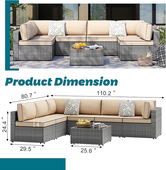 SUNLEI 7pcs Patio Conversation Sets Outdoor Furniture Sets, High Back - Image 2