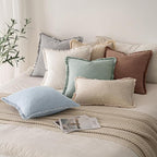 MIULEE Boho Linen Fringe Decorative Throw Pillow Covers Sky Blue 18x18 | Set of - Image 6