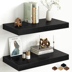 Fun Memories 12 Inch Deep Black Floating Shelf, 24 x 12 Rustic Wood Wall Shelf by FunMemories