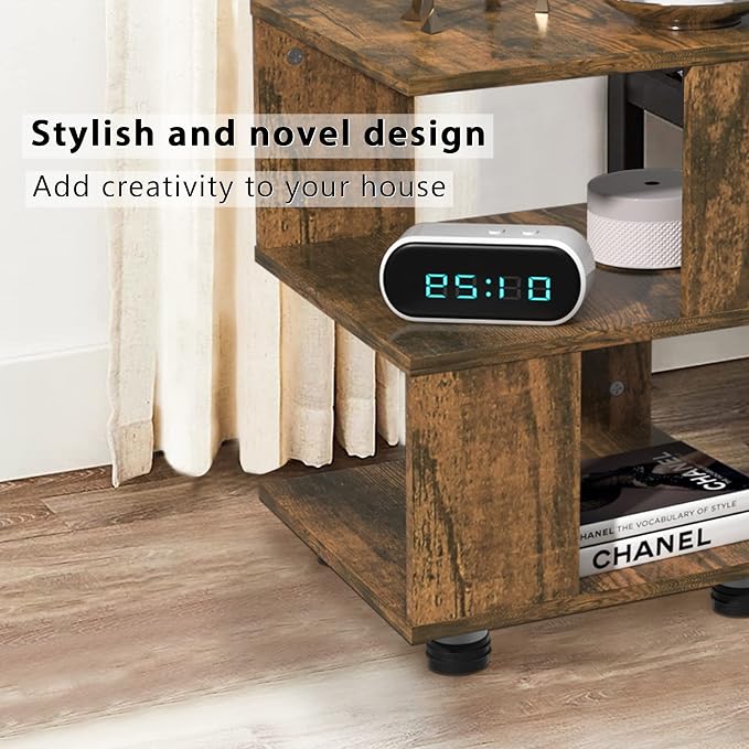 BROWN-BROWN Nightstand, Japanese Tatami Style Small End Table, 2 Tiers Sofa - Image 4