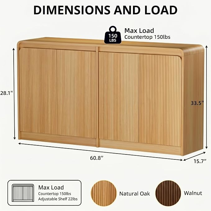FURSUN 61" Modern Fluted Sideboard - Image 2