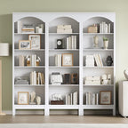 Arched Set of 2 Bookshelf with 5 Tier Open Shelves, Living Room, Modern White - Image 3