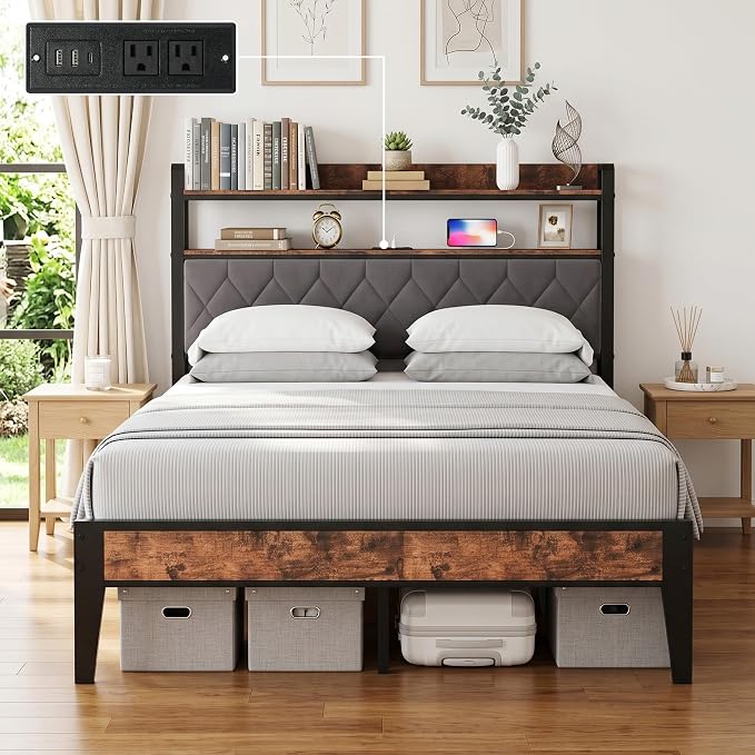 Full Size Bed Frame with Dual-Layer Headboard and Footboard, Bed Frame Full by BOVONO