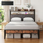 Full Size Bed Frame with Dual-Layer Headboard and Footboard, Bed Frame Full by BOVONO