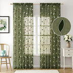 MIULEE Olive Green Sheer Curtains 2 Panels Leaf Patterned, W52 x L96 | - Image 2