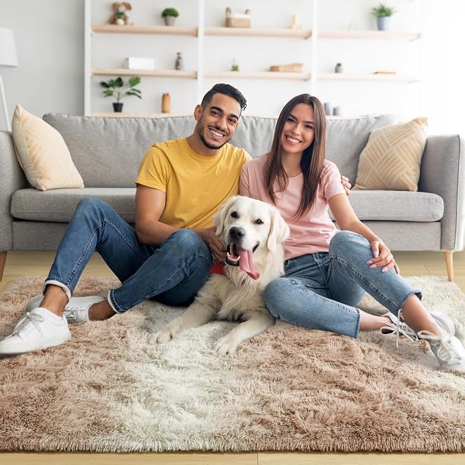 8x10 Extra Large Beige and White Fluffy Area Rug Non-Slip - Image 2