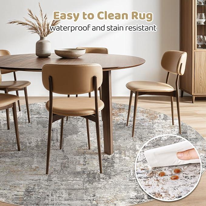 LOONGRUG Round Rug 10x10 Washable Circle Large Neutral Modern Abstract Rug | - Image 5
