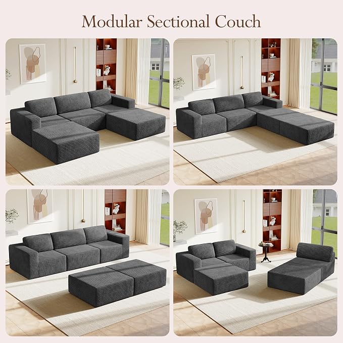Vesgantti 119" Oversized U-Shaped Modular Sectional Sofa, Corduroy Cloud Couch - Image 2
