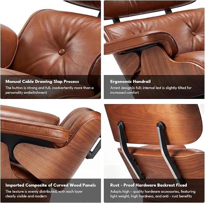 Top Grain Leather, Mid Century Chaise Lounge Chair and Ottoman, Reading Chair - Image 8