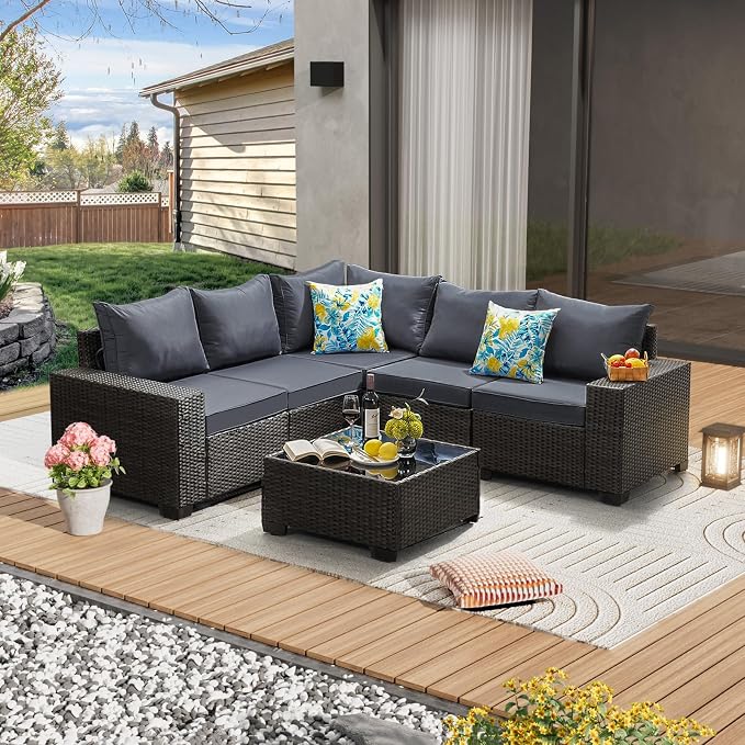 JOYURE 6 Pieces Patio Furniture Set All-Weather Outdoor Wicker Sectional by JOYURE