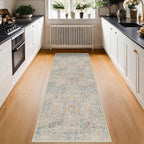 Non Slip Beige Blue Hallway Runner Rug - Image 3