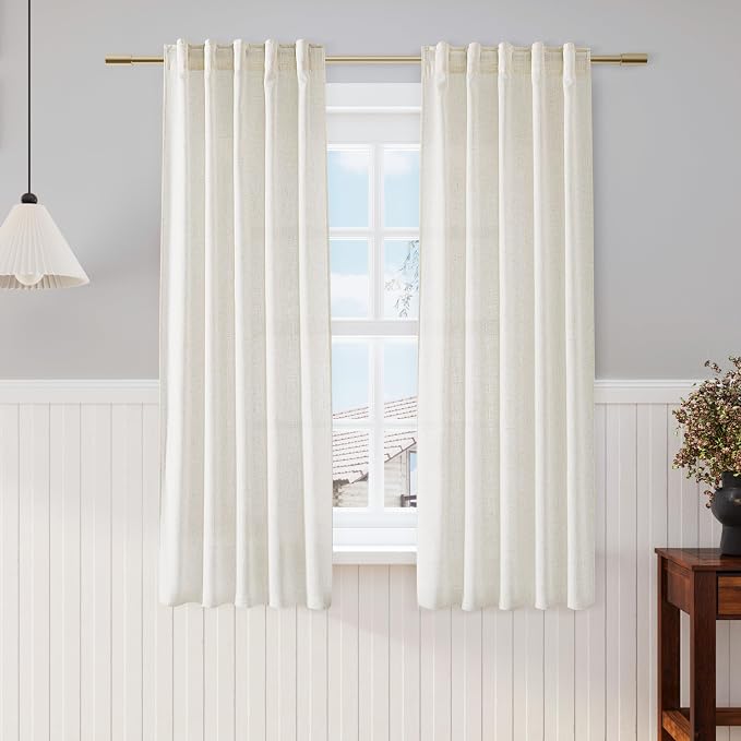 Linen Curtains 63 Inch Length 2 Panels Set by Nanspring