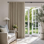 Faux Linen Total Blackout Sliding Door Curtains 108 Inches Long Plaza Taupe | - Image 5