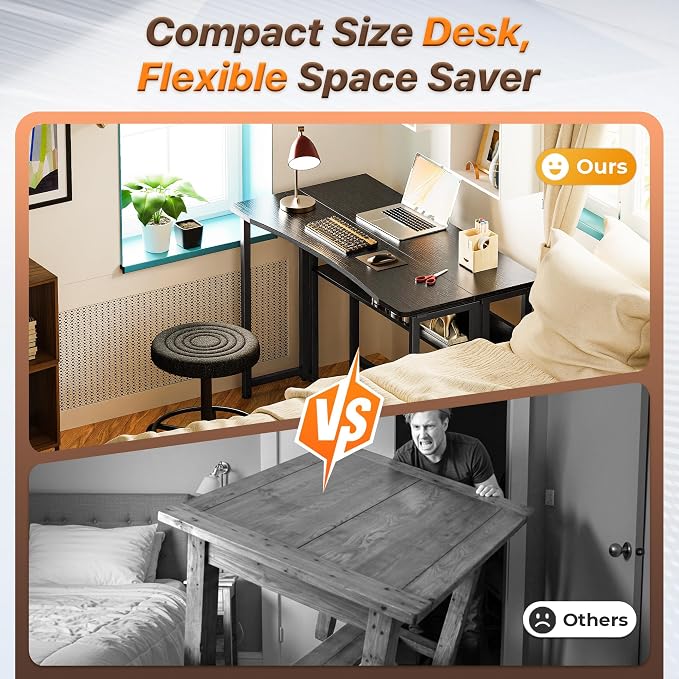 Huuger Folding Desk with Storage Shelf, 39.3 Inch Foldable Computer Table - Image 3
