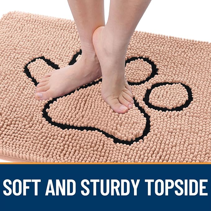 OLANLY Dog Door Mat for Muddy Paws 48x30, Paw Print Design Chenille Mud Mat | - Image 4