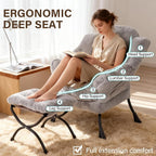 Welnow Lazy Chair with Ottoman, Modern Accent Chair with Armrests and a Side - Image 8