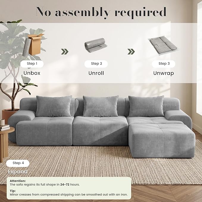 GRUSIGN 108'' Modular Sectional Boneless Couch, Tufted Cloud Sectional Couches - Image 4