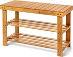Purawood Bamboo 3 Tier Shoe Rack Bench, Premium Shoe Organizer or Entryway Bench by HomemaidLiving
