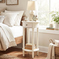 HOMPUS Round End Table with Drawer, Tall end Table with Open Shelf, Farmhouse by HOMPUS