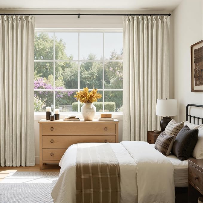 60 Inch Width 96 Inches Long Linen Pinch Pleated Curtains 1 Panel | Light by Twodrapes