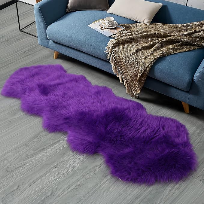 duduta Purple Faux Sheepskin Runner Rugs 2x6 ft, Fluffy Fur Couch Covers | Shag - Image 6