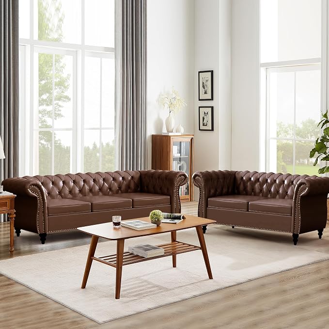 QHITTY 3 Piece Living Room Set, Sectional Chesterfield Sofa Chair Contemporary - Image 9