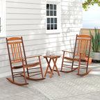 Tangkula 3-Piece Outdoor Poplar Wood Rocking Bistro Set, High Back Front Porch - Image 3