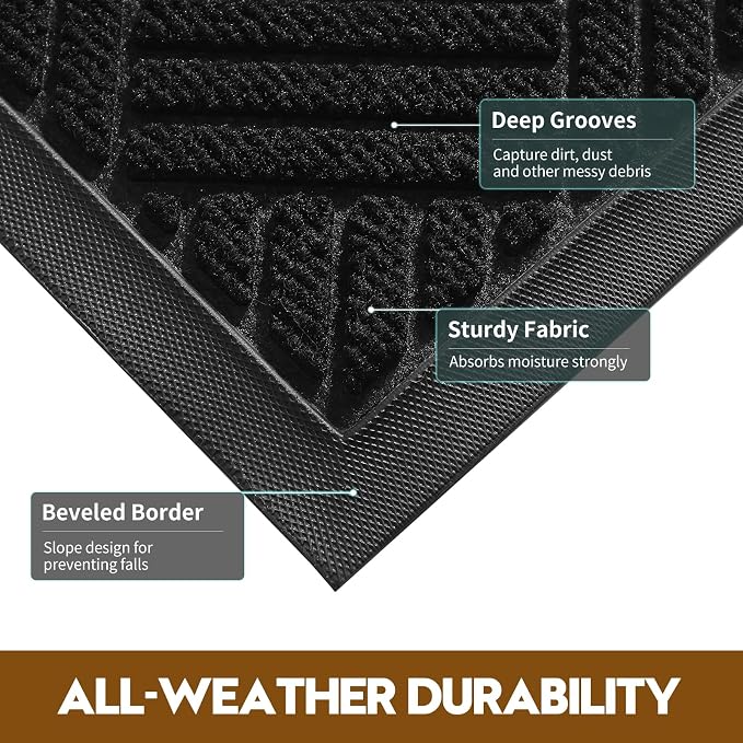 Front Door Mat, Heavy Duty Waterproof Doormat 35.5"x24", Stain Fade Resistant - Image 2