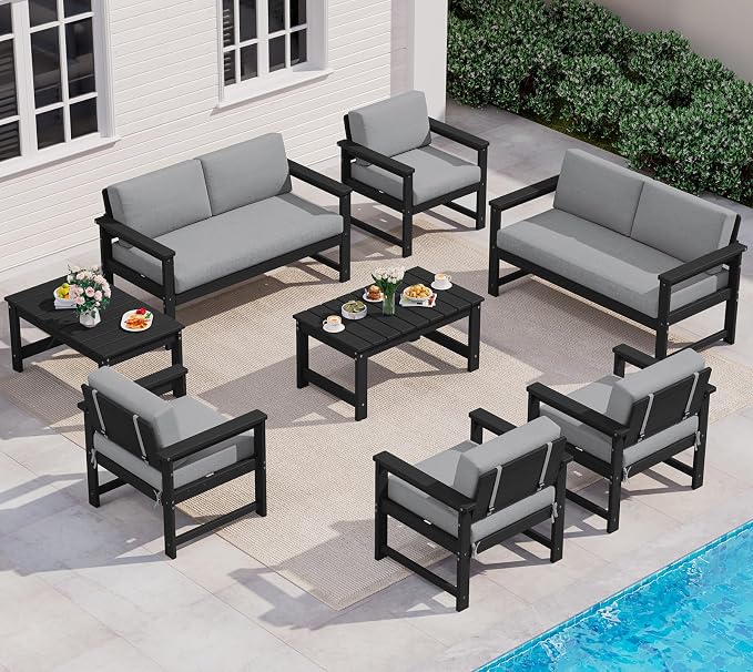 SERWALL 8 Pieces HDPE Outdoor Conversation Sofa Set by SERWALL